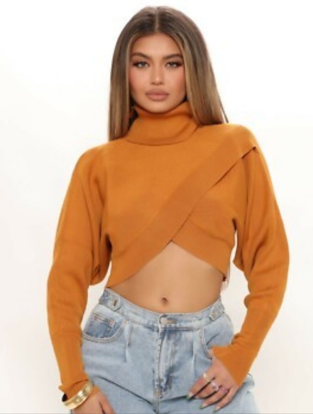 Fashion Nova Crossed Paths Cropped Ribbed Turtleneck Sweater